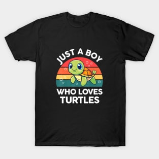 Just a Boy Who Loves Turtles Cute Retro Sunset T-Shirt